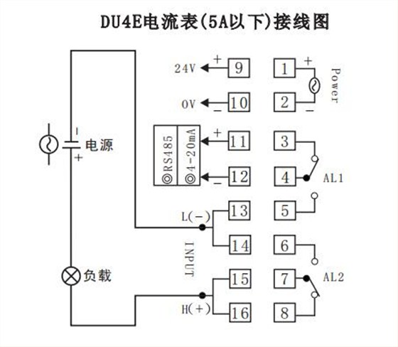 DU4E數(shù)顯電流表直接接線示例圖