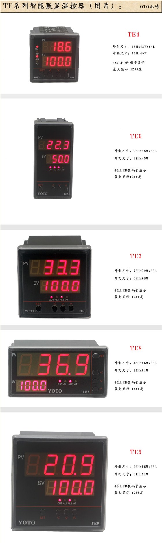 1、TE系列數(shù)顯溫度控度器、溫控表、溫控器